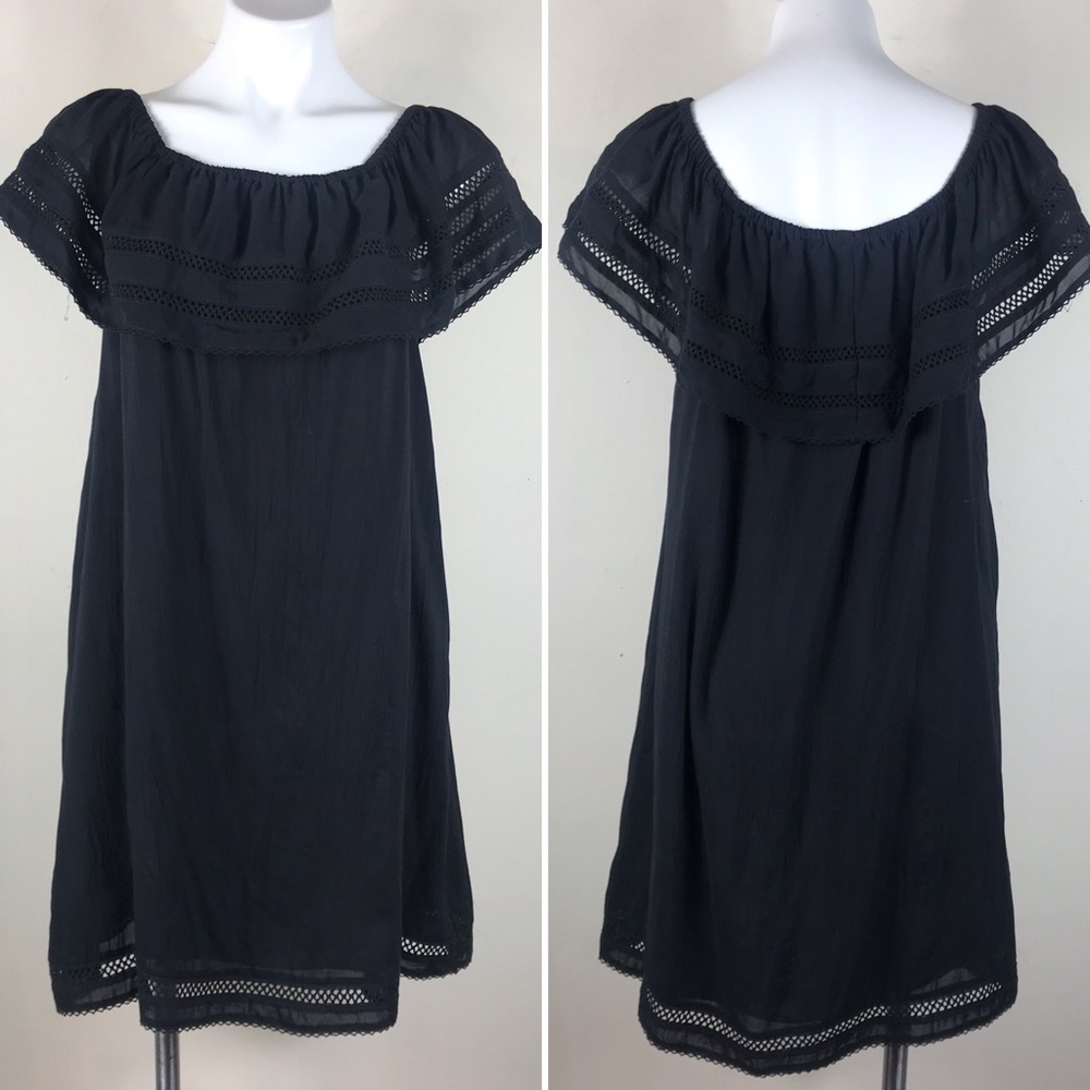 Aritzia Wilfred Emmie Off the Shoulder Boho Peasant Coastal Sun Dress Black M - Picture 9 of 16